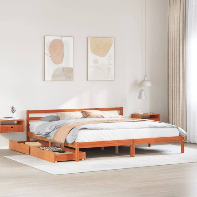 Berkfield Home Bed Frame without Mattress Wax Brown 180x200 cm Super King Solid Wood Pine - image 1