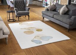 Benjamin Tate Design Blue, White, Beige Watercolor Illustration & Elements Designer Rug in Natural - Size: Large - thumbnail 2