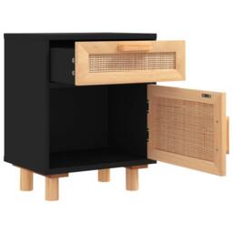 Berkfield Home Bedside Cabinets 2 pcs Black Solid Wood Pine & Natural Rattan - thumbnail 6