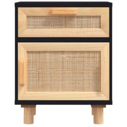 Berkfield Home Bedside Cabinets 2 pcs Black Solid Wood Pine & Natural Rattan - thumbnail 5