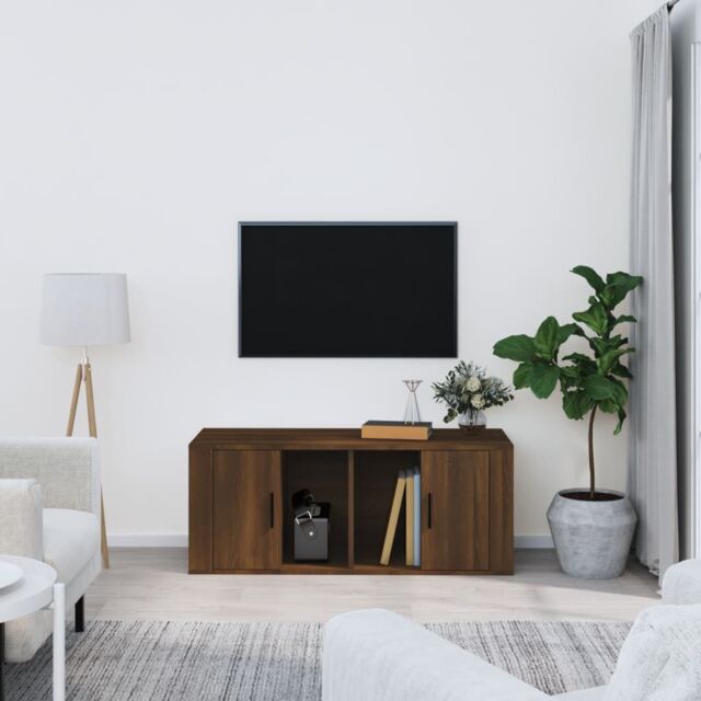 Berkfield Home TV Cabinet Brown Oak 100x35x40 cm Engineered Wood - Size: 100 x 35 x 40 cm - image 1