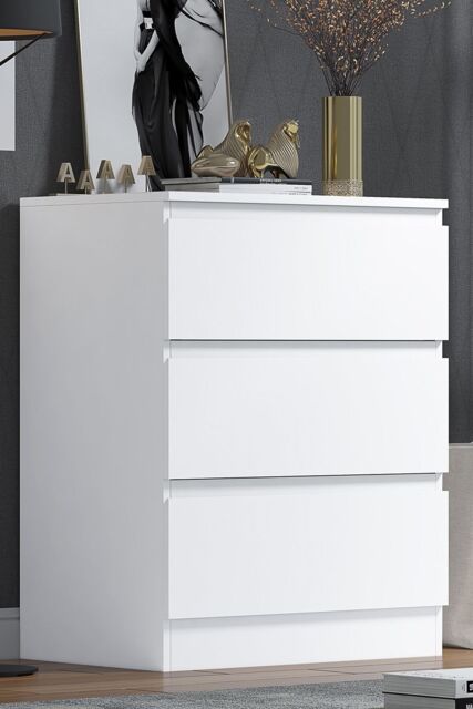 FWStyle Stora 3 Drawer White Chest Of Drawers (H) 77 (W) 60 (D) 40cm - image 1