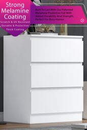 FWStyle Stora 3 Drawer White Chest Of Drawers (H) 77 (W) 60 (D) 40cm - thumbnail 2