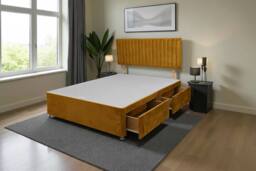 Knight Sleep Emily Divan Bed Base 2 Drawers & Headboard in Mustard - Size: Double - thumbnail 1
