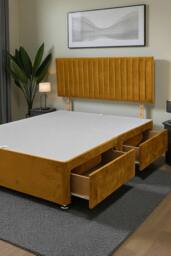 Knight Sleep Emily Divan Bed Base 2 Drawers & Headboard in Mustard - Size: Double - thumbnail 2