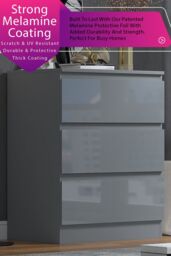 FWStyle Stora 3 Drawer Grey Gloss Chest Of Drawers (H) 77 (W) 60 (D) 40cm - thumbnail 2