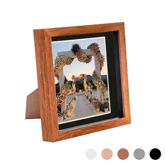"Nicola Spring 3D Box Photo Frame - 8 x 8"" with 6 x 6"" Mount - Grey Mount in Dark Brown" - image 1