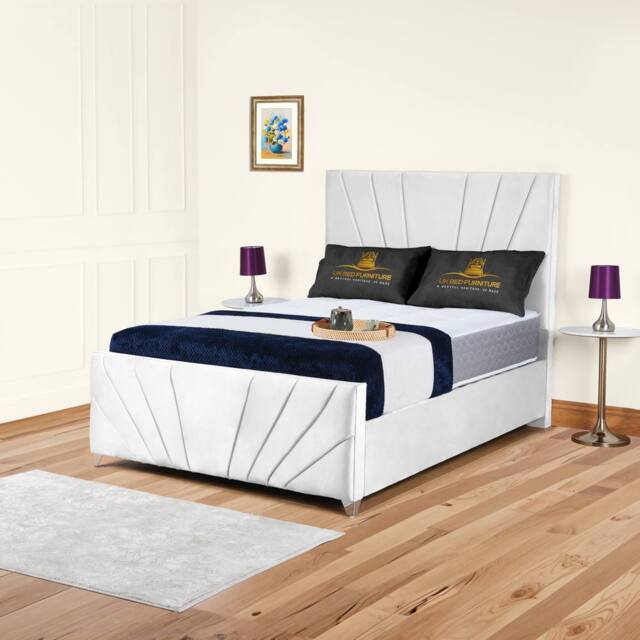 UK Bed Furniture Sunrise Slatted Base Upholstered Bed with 48 Inch Headboard in White - Size: Small Double - image 1