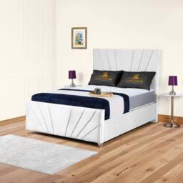 UK Bed Furniture Sunrise Slatted Base Upholstered Bed with 48 Inch Headboard in White - Size: Small Double