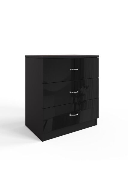 FWStyle 3 Drawer Chest Of Drawers Gloss Black - image 1
