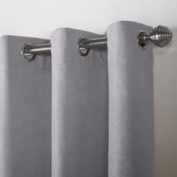 Luxury Living Velvet Chenille Eyelet Curtains Ready Made Pair in Silver - Size: 142 cm width x 183 cm drop - thumbnail 4