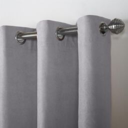 Luxury Living Velvet Chenille Eyelet Curtains Ready Made Pair in Silver - Size: 142 cm width x 183 cm drop - thumbnail 7
