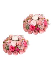 Dibor Set of 2 Floral Pink Table Decoration Candle Holders Dia16cm - Size: Small - thumbnail 2