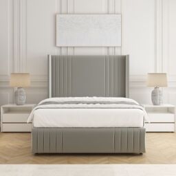 "BSSPOKE Peyton Divan Bed Set Plush Velvet 54""Headboard & Mattress No Drawers in Silver - Size: King"