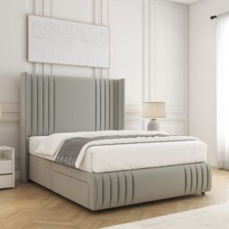 "BSSPOKE Peyton Divan Bed Set Plush Velvet 54""Headboard & Mattress No Drawers in Silver - Size: King" - thumbnail 2