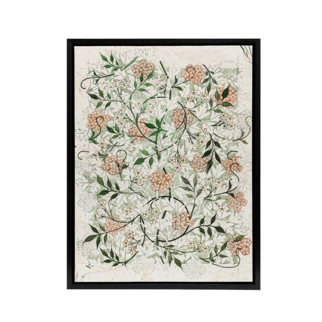 "Artery8 Wild Jasmine Floral Pattern Framed Canvas Wall Art Print William Morris in White - Size: W12"" x H16""" - image 1