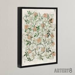 "Artery8 Wild Jasmine Floral Pattern Framed Canvas Wall Art Print William Morris in White - Size: W12"" x H16""" - thumbnail 2