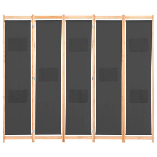Berkfield Home 5-Panel Room Divider Grey 200x170x4 cm Fabric - Size: 200 x 170 x 4 cm - image 1