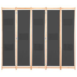 Berkfield Home 5-Panel Room Divider Grey 200x170x4 cm Fabric - Size: 200 x 170 x 4 cm