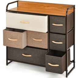Costway 7-Drawer Dresser Tower 3-Tier Chest of Drawers Clothes Drawer Cabinet w/ Foldable Fabric Drawers & Wooden Top - thumbnail 6