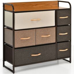 Costway 7-Drawer Dresser Tower 3-Tier Chest of Drawers Clothes Drawer Cabinet w/ Foldable Fabric Drawers & Wooden Top - thumbnail 1