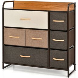 Costway 7-Drawer Dresser Tower 3-Tier Chest of Drawers Clothes Drawer Cabinet w/ Foldable Fabric Drawers & Wooden Top - thumbnail 5