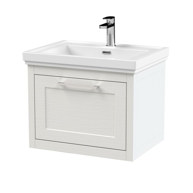 Balterley Wall Hung 1 Drawer Vanity Unit & 1TH Fireclay Basin, 600mm, White - image 1