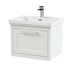 Balterley Wall Hung 1 Drawer Vanity Unit & 1TH Fireclay Basin, 600mm, White - thumbnail 1