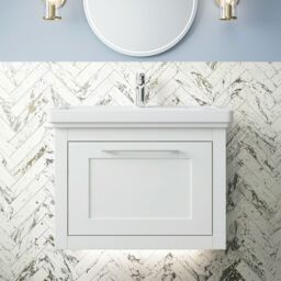 Balterley Wall Hung 1 Drawer Vanity Unit & 1TH Fireclay Basin, 600mm, White - thumbnail 9
