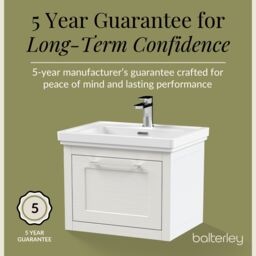 Balterley Wall Hung 1 Drawer Vanity Unit & 1TH Fireclay Basin, 600mm, White - thumbnail 7