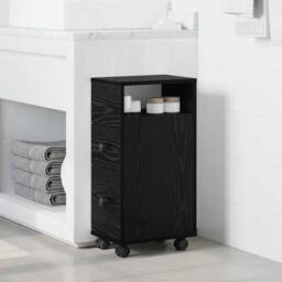 Berkfield Home Narrow Bathroom Cabinet with Wheels Black Oak Engineered Wood - thumbnail 4