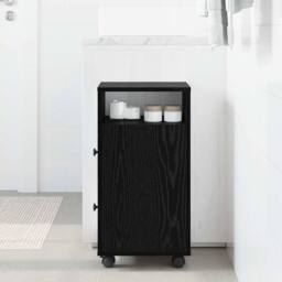 Berkfield Home Narrow Bathroom Cabinet with Wheels Black Oak Engineered Wood - thumbnail 2