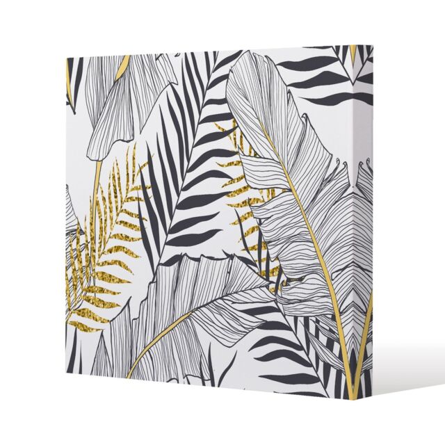 Benjamin Tate Design Gold & Black Leaves Slim Style Canvas Print 40x40cm in Natural - Size: 40x40 cm - image 1