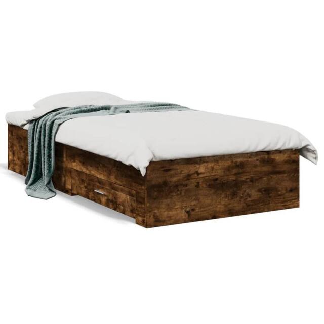 Berkfield Home Bed Frame w/Drawers Frame Smoked Oak 75x190 cm Small Single in Brown - image 1
