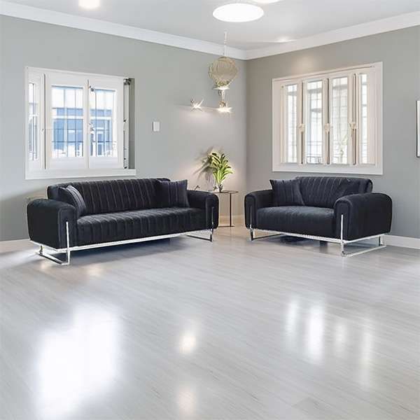 Sliding Wardrobes 4U Mandy 3+2 Plush Velvet Sofa Set Available in 3 Colors in Black - Size: 5 Pack - image 1