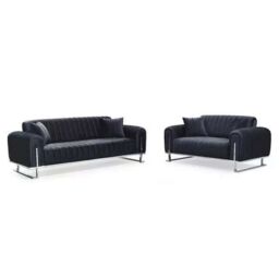 Sliding Wardrobes 4U Mandy 3+2 Plush Velvet Sofa Set Available in 3 Colors in Black - Size: 5 Pack - thumbnail 2
