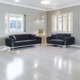 Sliding Wardrobes 4U Mandy 3+2 Plush Velvet Sofa Set Available in 3 Colors in Black - Size: 5 Pack - thumbnail 1