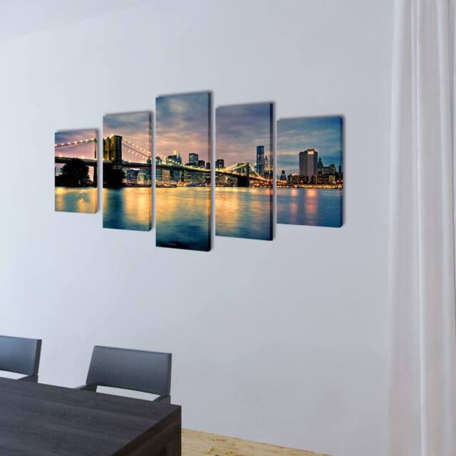 Berkfield Home Canvas Wall Print Set Brooklyn Bridge River View 200 x 100 cm - image 1