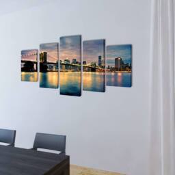 Berkfield Home Canvas Wall Print Set Brooklyn Bridge River View 200 x 100 cm - thumbnail 1
