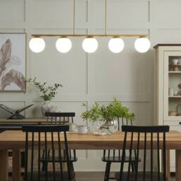 Wyld and Coco Glamour Design 5 Light Pendant Lamp Gold 62 cm White Glass Globe - thumbnail 1