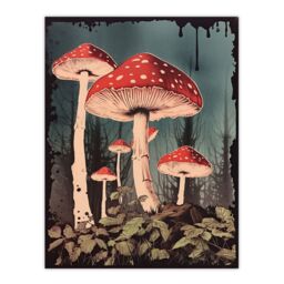 "Artery8 Vintage Fly Agaric Fairy Mushroom Toadstool Earthy Aesthetic Kitchen Extra Large XL Wall Art Poster Print - Size: W24"" x H32""" - thumbnail 1