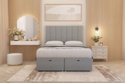 Somnior Alexas Divan Ottoman Bed with Midnight Pocket Spring Mattress & Headboard Linen Fabric in Light Grey - Size: Single - thumbnail 4