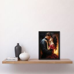 "Artery8 Wall Art Print The Embrace Oil Painting Lovers Passionate Flamenco Dance Bedroom Art Framed in Orange - Size: W12"" x H16""" - thumbnail 4