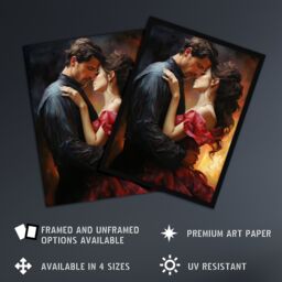 "Artery8 Wall Art Print The Embrace Oil Painting Lovers Passionate Flamenco Dance Bedroom Art Framed in Orange - Size: W12"" x H16""" - thumbnail 2