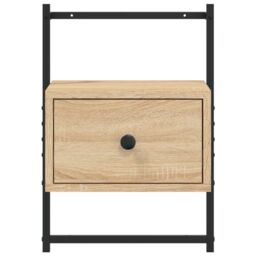 Berkfield Home Bedside Cabinet Wall-mounted Sonoma Oak 35x30x51 cm Engineered Wood in Brown - Size: 35 x 30 x 51 cm - thumbnail 5