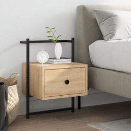 Berkfield Home Bedside Cabinet Wall-mounted Sonoma Oak 35x30x51 cm Engineered Wood in Brown - Size: 35 x 30 x 51 cm - thumbnail 1