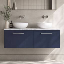 Balterley Level 1200mm Wall Hung 2 Drawer Unit & Laminate Worktop Midnight Blue - thumbnail 6