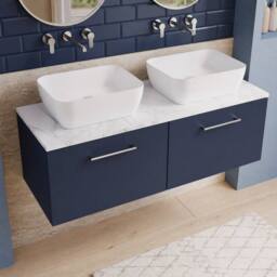 Balterley Level 1200mm Wall Hung 2 Drawer Unit & Laminate Worktop Midnight Blue - thumbnail 3