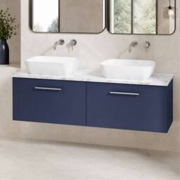 Balterley Level 1200mm Wall Hung 2 Drawer Unit & Laminate Worktop Midnight Blue - thumbnail 4