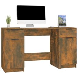 Berkfield Home Desk with Side Cabinet Smoked Oak Engineered Wood in Brown - thumbnail 4